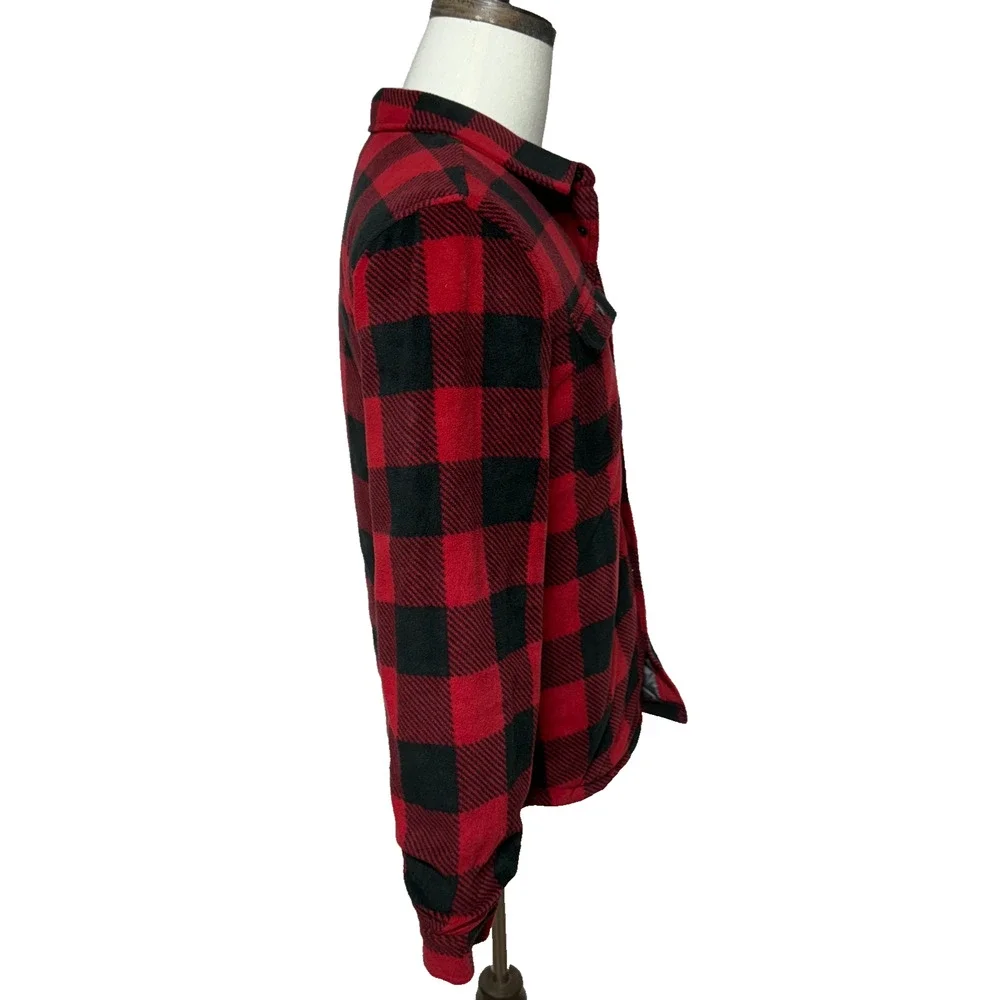 Eddie Bauer Jacket Boys XL 16 Red Black Buffalo Plaid Fleece Snap Pockets‎ Warm